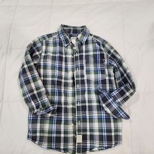 [ Carter's] boys size 8 button up blue,green & white plaid button up shirt.
